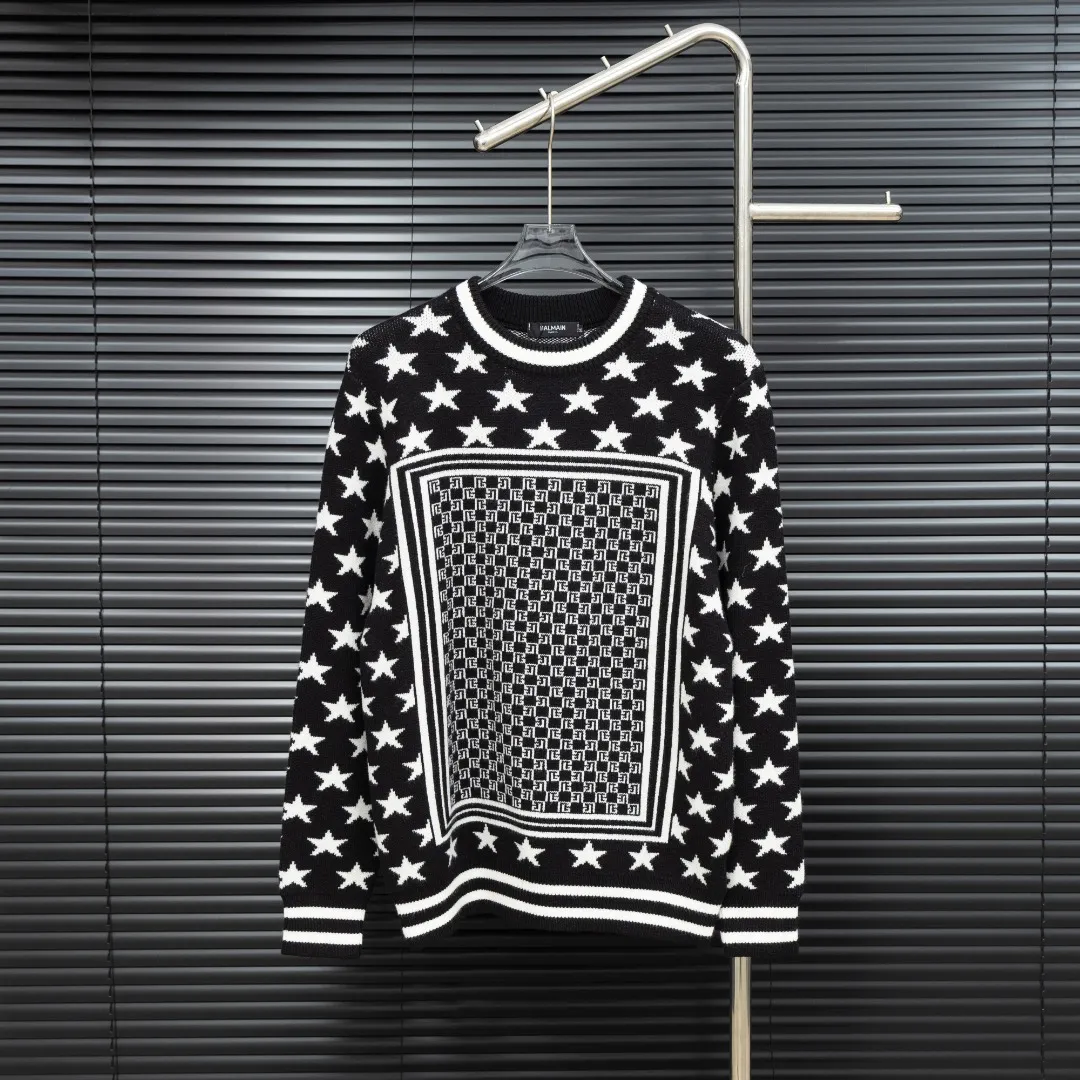 Style: BALMAIN Paris limited full-print jacquard long-sleeved sweater Size: S-XXL Fabric: Wool blend Accessories: Full set of customized original accessories No gender distinction Men and women Same Style